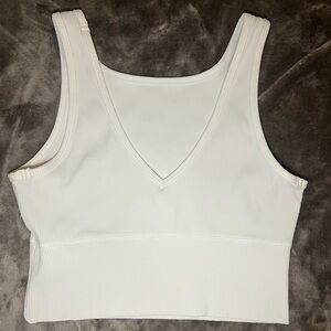 White Ribbed V-Neck Crop Tank Top